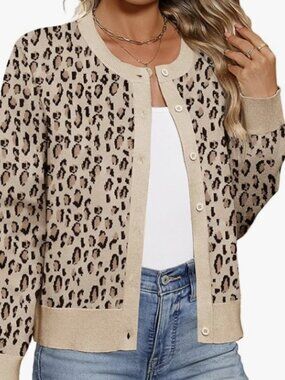 Leopard Print Cardigan Sweater, Women's Medium